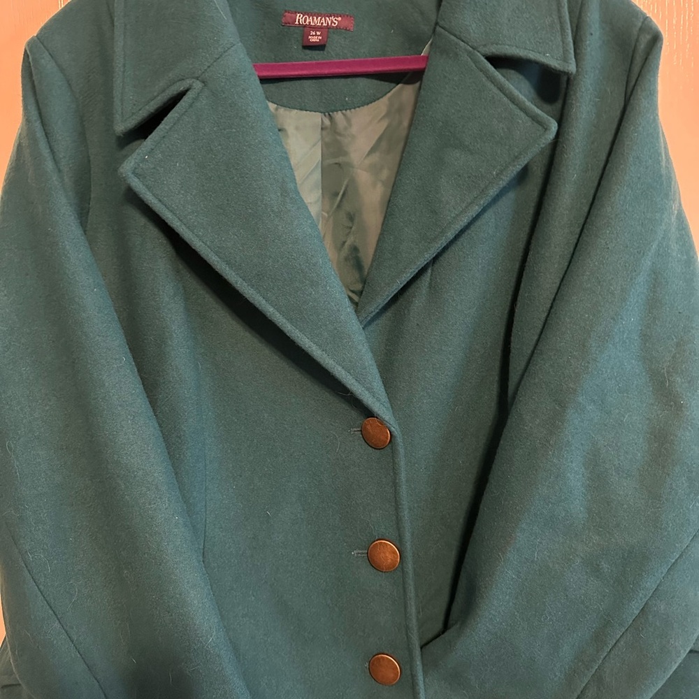 Roaman's Teal Wool Coat - Picture 3 of 11